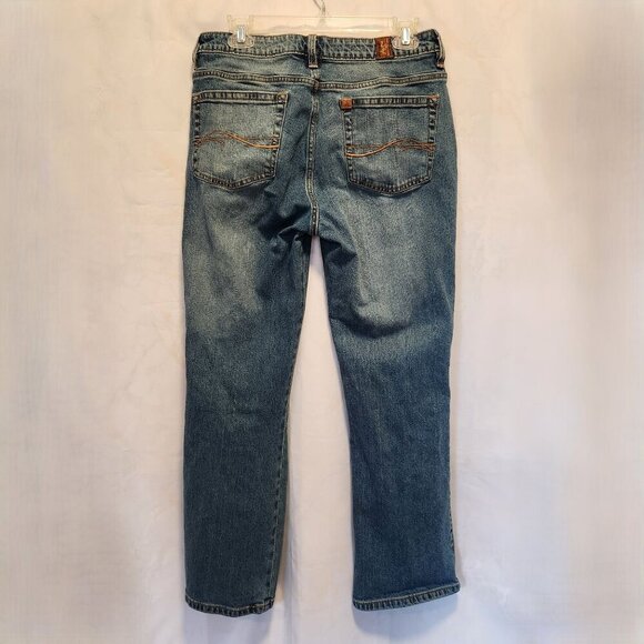 Aura Jeans Faded Medium Wash Women's 8 Short Mid Rise Boot Cut Western Brown Tag - Picture 2 of 7